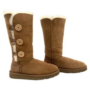UGG Brown Suede Bailey Button Accent Booties | Women’s Size 7